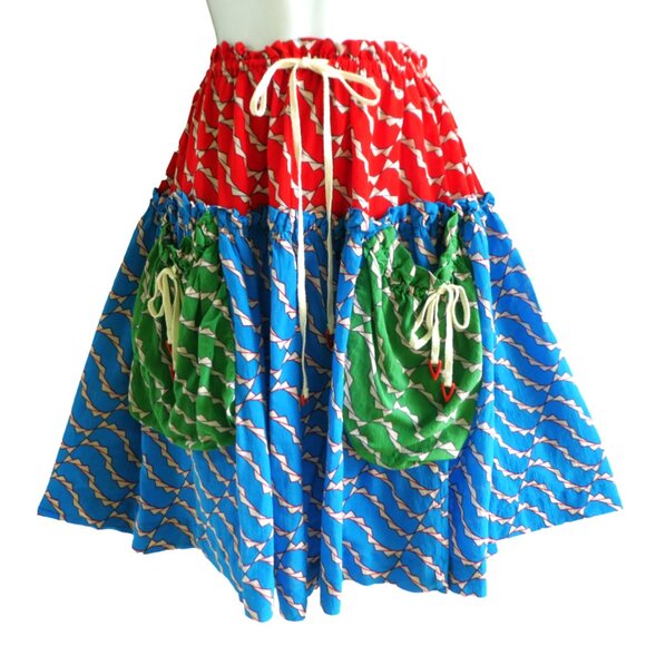 Marc Jacobs Designer Skirt Gypsy Peasant Red Blue Green Slouchy Large Pockets